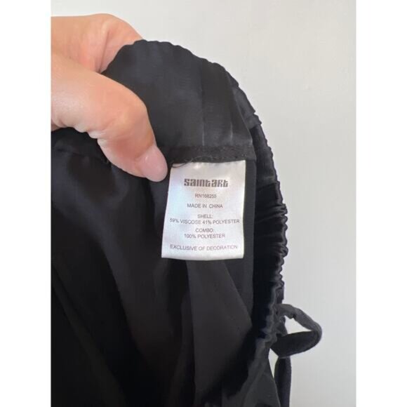 NEW Saintart Elastic-Waist Embroidered Floral Wide-Leg Pants Black Size: Small - Picture 6 of 7